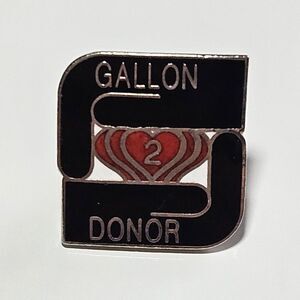 2 Gallon Blood Donor Black White Red Heart Enamel Lapel Pin